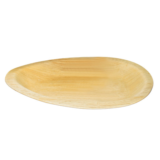 Einweg-Teller aus Palmblatt, tropfenförmig und länglich, 26 cm, beige
